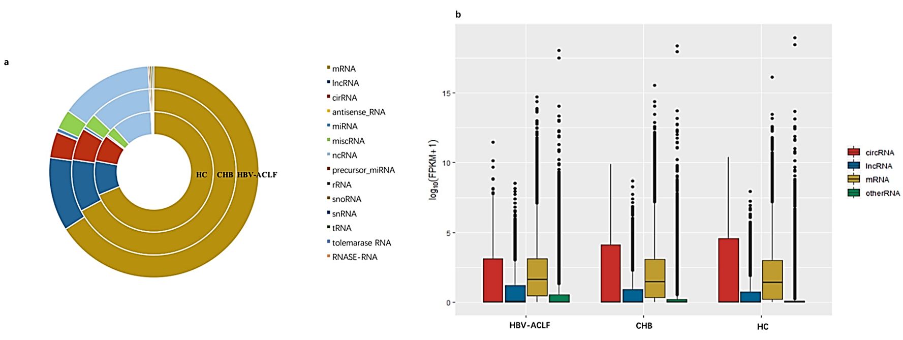 Figure 3. RNA expression profiles of CHB and HBV-ACLF patients and HC individuals.