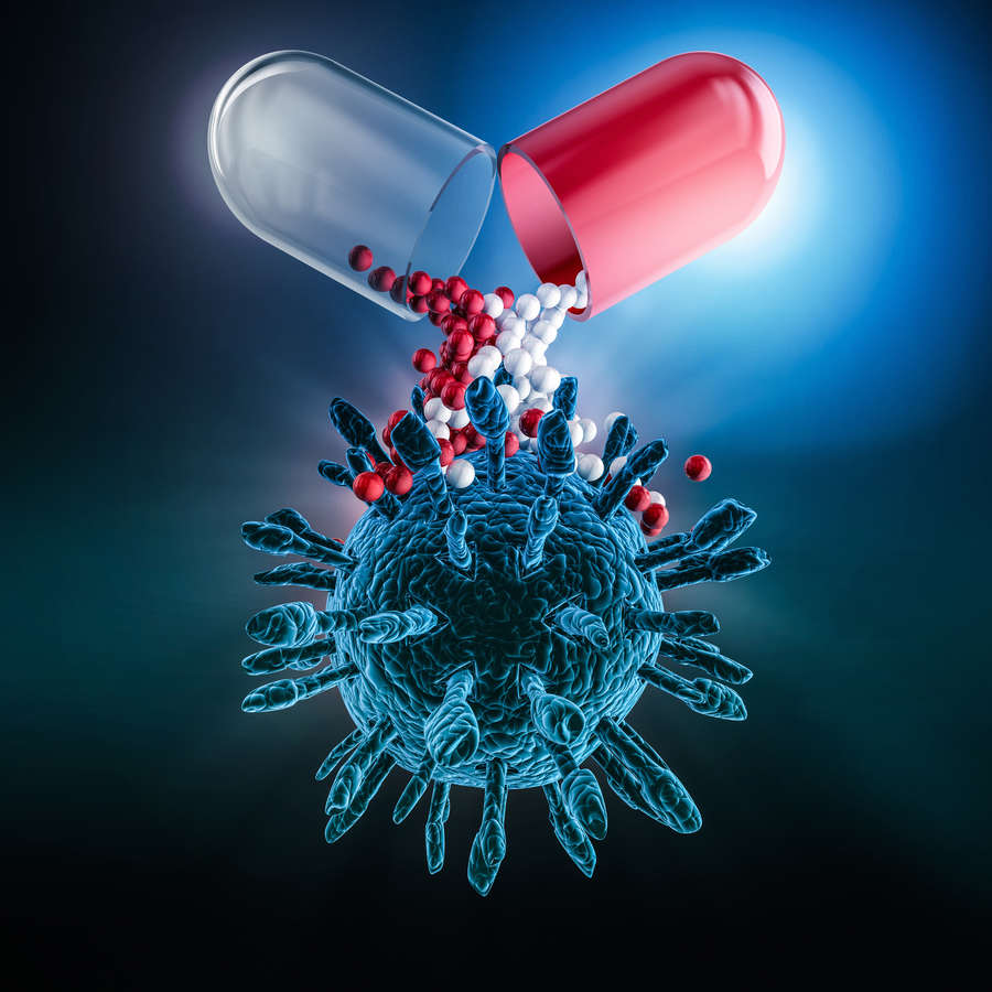 Illustration of drug delivered to target virus.