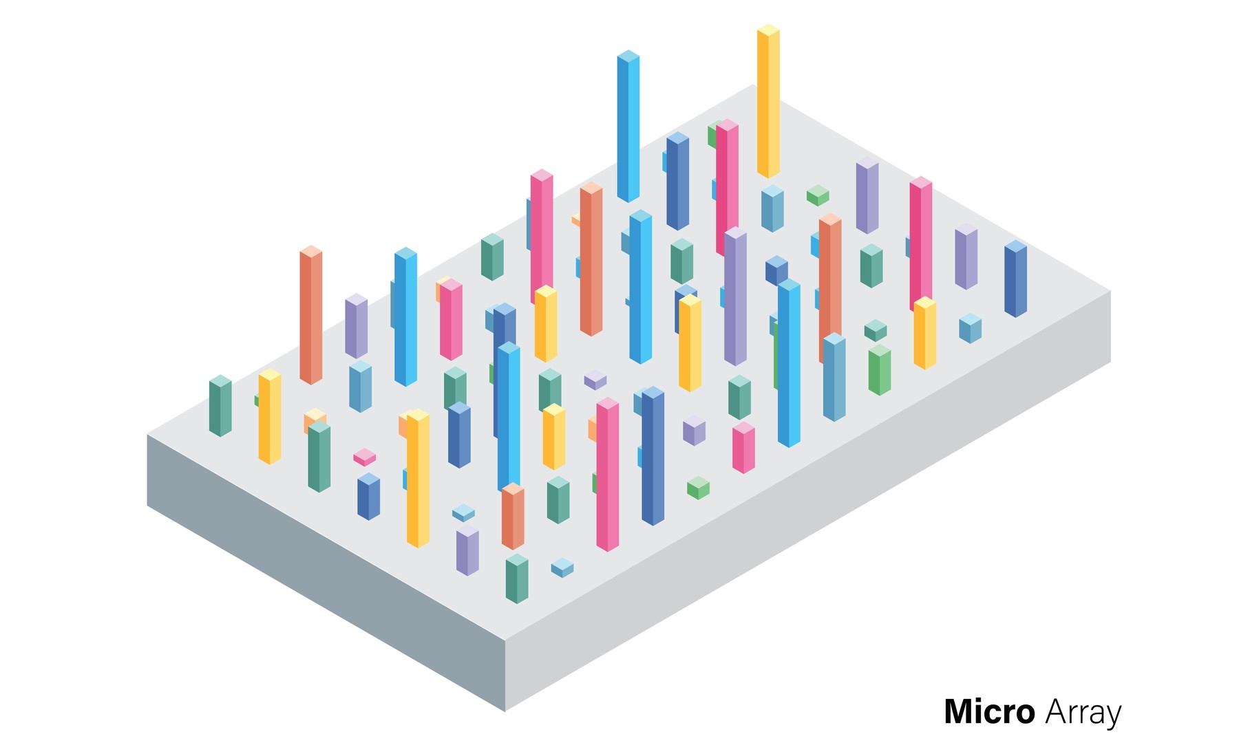 Illustration of the microarray technique demonstrating high-throughput analysis in molecular biology.